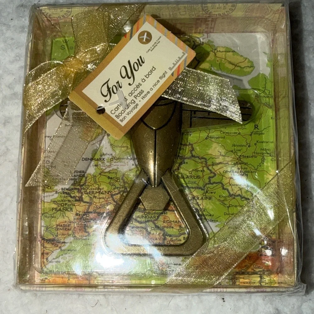 Gold Tone‎ Bottle Opener Gift Set Vintage Looking Airplane NEW in Box